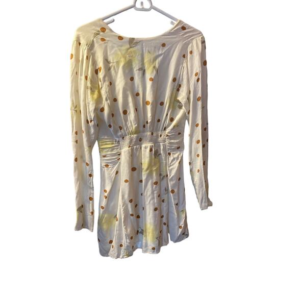Free People Floral Dot Bohemian Ruched Button Up V Neck Long Sleeve Mini Dress M - Picture 5 of 6